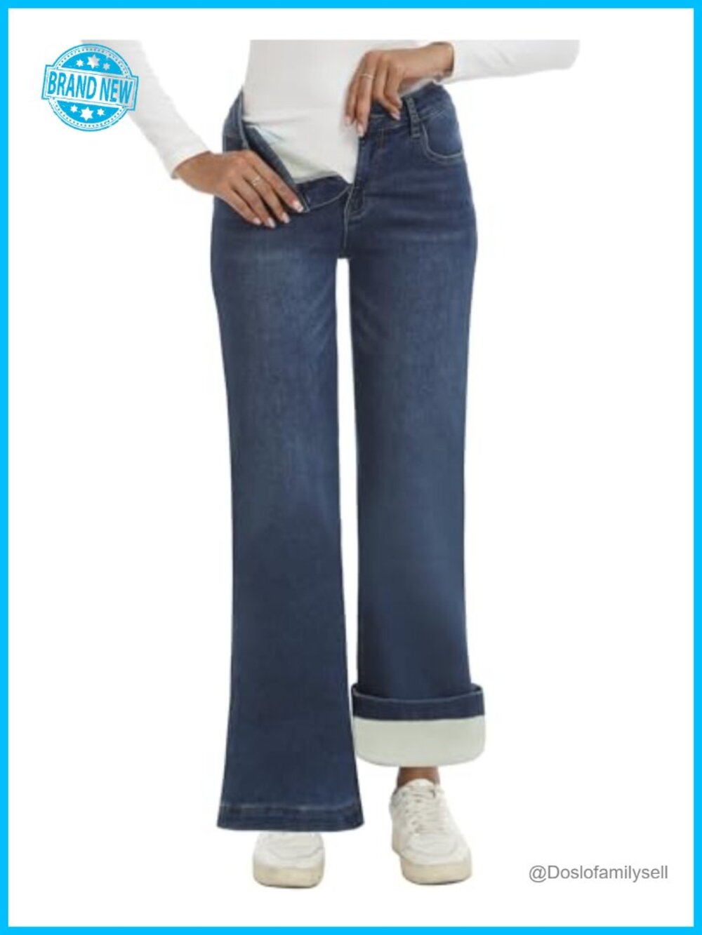Fleece Lined Jeans High Rise Stretch Bell Bottom Winter Pants